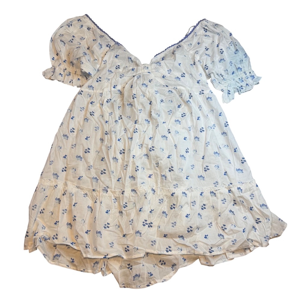 Simply Southern Floral Sweetheart Mini Dress White Blue Cotton Large NWT fairy